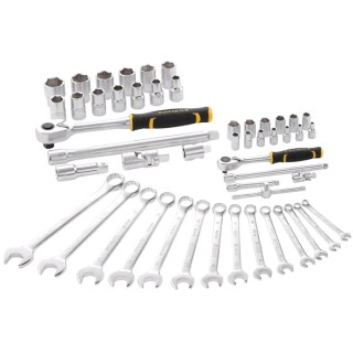Stanley 50-Piece 1/2 in, 1/4 in 6 Point Socket Set Chrome Finish Bi-Material Handles FMMT82827-1
