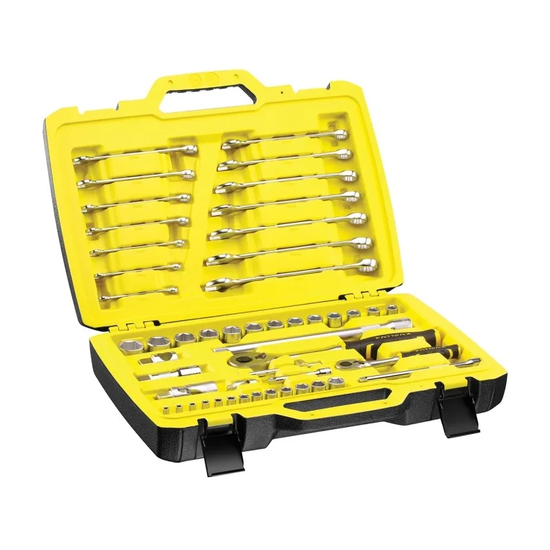 Stanley 50-Piece 1/2 in, 1/4 in 6 Point Socket Set Chrome Finish Bi-Material Handles FMMT82827-1