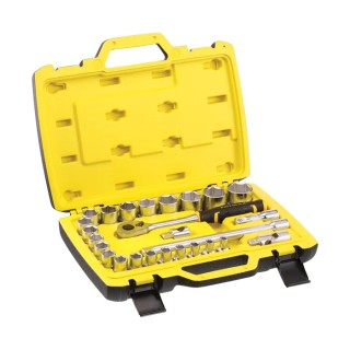 Stanley 26-Piece 1/2 in Drive 6 Point Socket Set Satin Chrome Finish Bi-Material FMMT82685-1