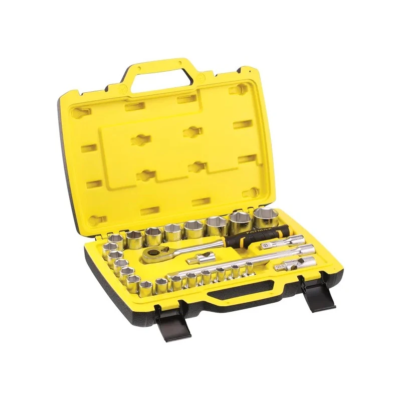 Stanley 26-Piece 1/2 in Drive 6 Point Socket Set Satin Chrome Finish Bi-Material FMMT82685-1