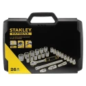 Stanley 26-Piece 1/2 in Drive 6 Point Socket Set Satin Chrome Finish Bi-Material FMMT82685-1