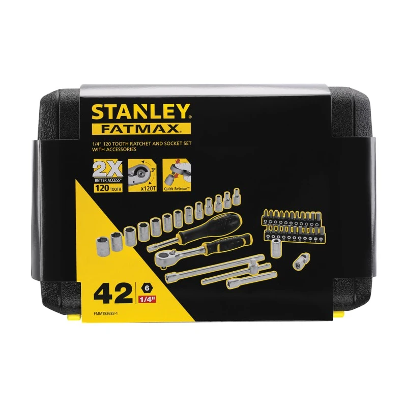 Stanley 42-Piece 1/4 in 6 Point Socket Set with Satin Chrome Finish FMMT82683-1