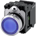 Siemens SIRIUS ACT Illuminated Push Button Complete Unit, Plate Mount, 22 mm Cutout, Blue, SPST, IP66 3SU1152-0AB50-3BA0