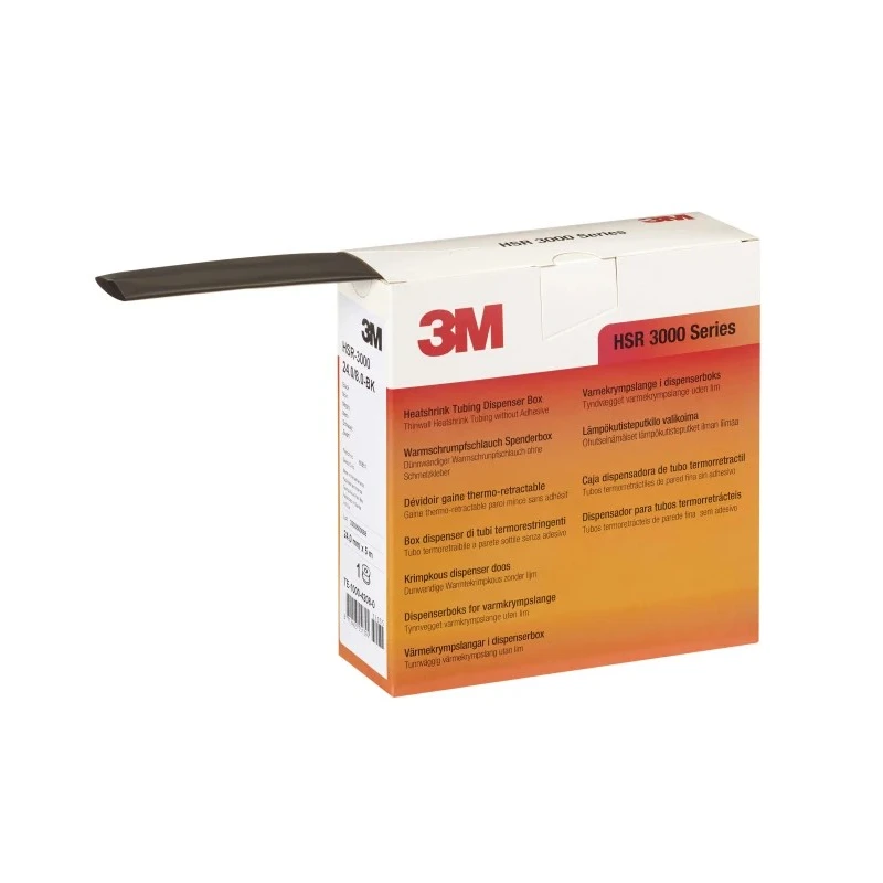 3M Halogen Free Heat Shrink Tubing Black 3 mm Sleeve Diameter x 10 m Length 3:1 Ratio HSR 3000 Series 7000099136