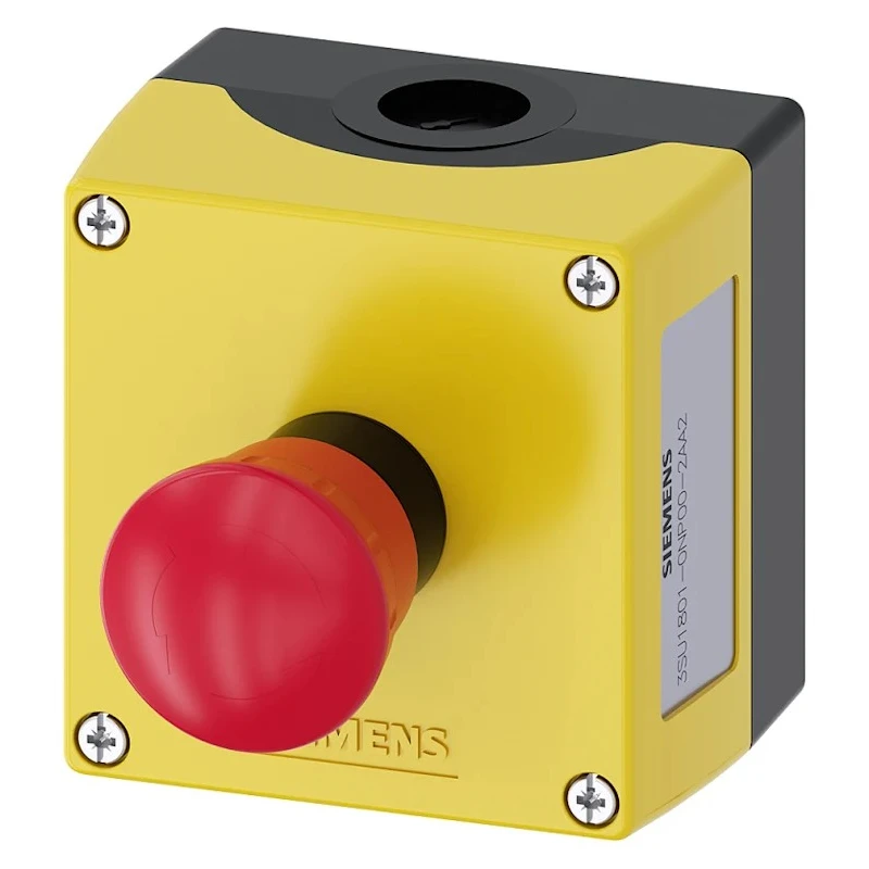 Siemens SIRIUS ACT 3SU18 Series Twist Release Emergency Stop Push Button Surface Mount 22mm Cutout 1 NO/1 NC IP66 