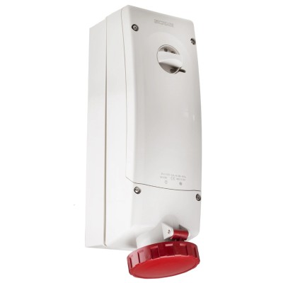Scame Socket Switchable IP67 3+E, Earthing Position 6h Straight Industrial Interlock 63A 415V IP67 Polymer 