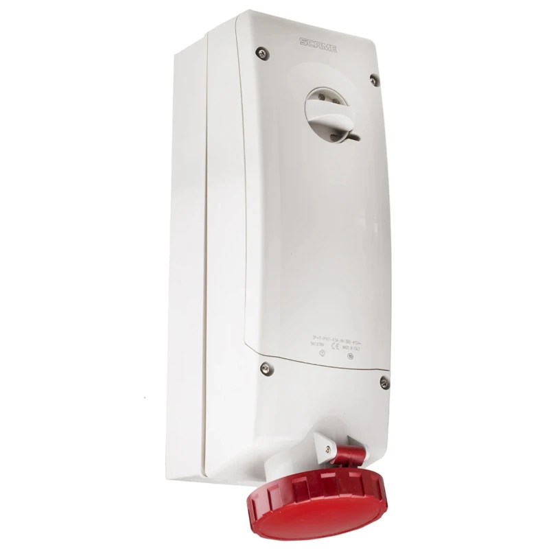 Scame Socket Switchable IP67 3+E, Earthing Position 6h Straight Industrial Interlock 63A 415V IP67 Polymer 