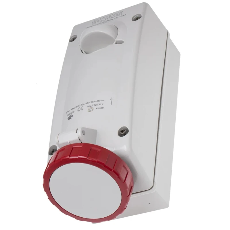 Scame Socket Switchable IP67 Industrial Interlock 3+E Pole, Earthing Position 6h Straight, 32A, 415V IP67