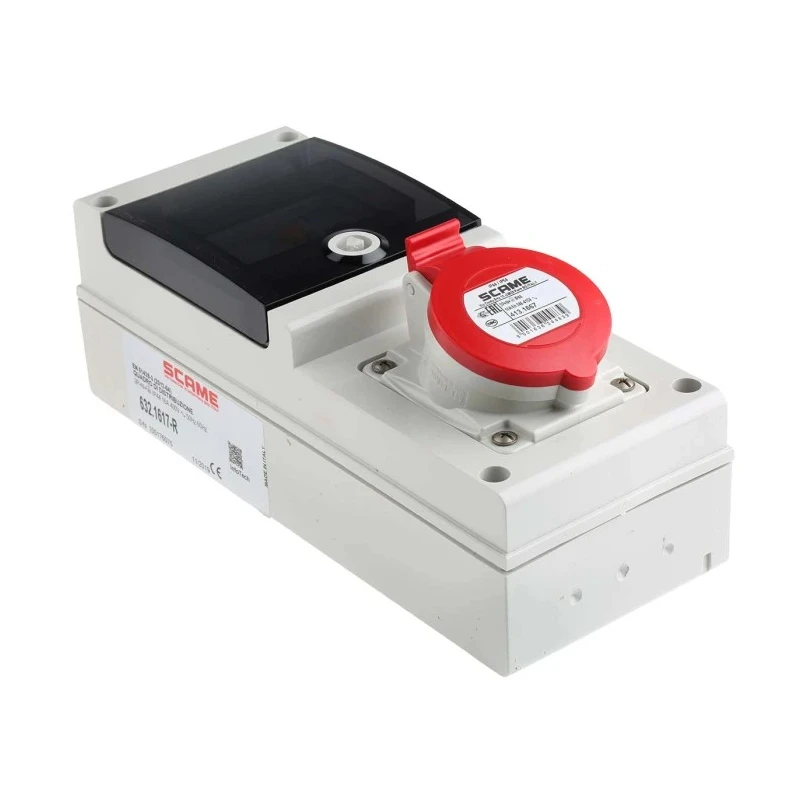 Scame DOMINO IP44 Red Wall Mount 3P+N+PE Angled Residual Current Device 16A 415V IP44