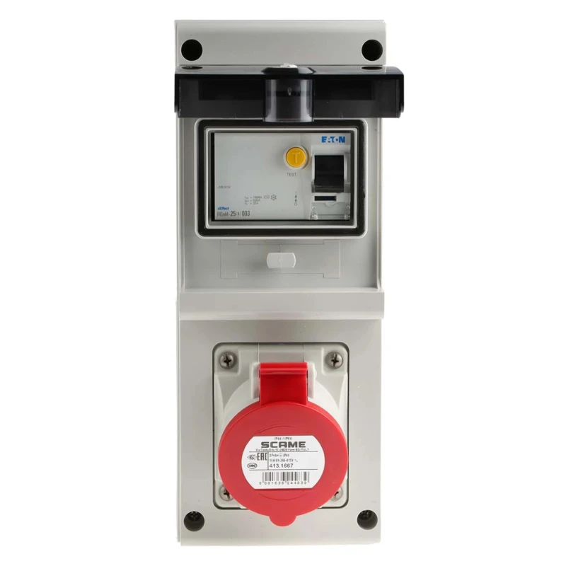 Scame DOMINO IP44 Red Wall Mount 3P+N+PE Angled Residual Current Device 16A 415V IP44