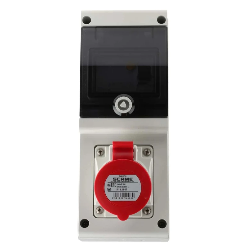 Scame DOMINO IP44 Red Wall Mount 3P+N+PE Angled Residual Current Device 16A 415V IP44