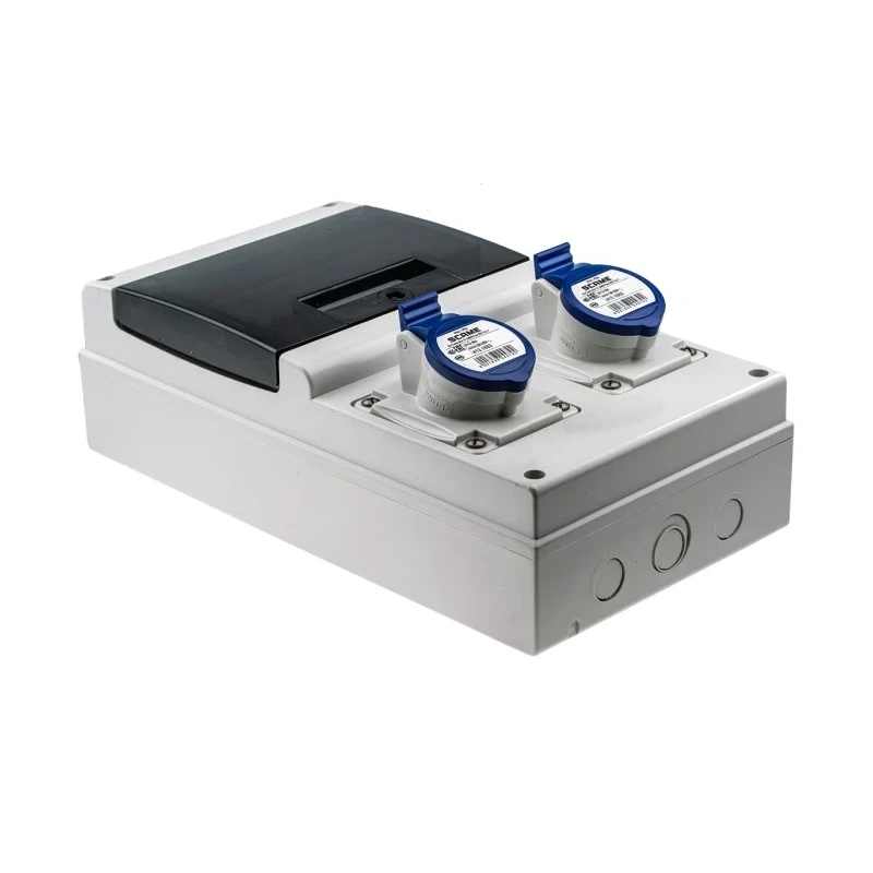 Scame DOMINO IP44 Blue Wall Mount 2P+PE Angled Residual Current Device 16A 230V IP44
