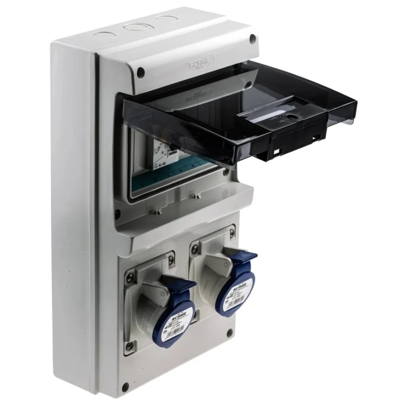 Scame DOMINO IP44 Blue Wall Mount 2P+PE Angled Residual Current Device 16A 230V IP44