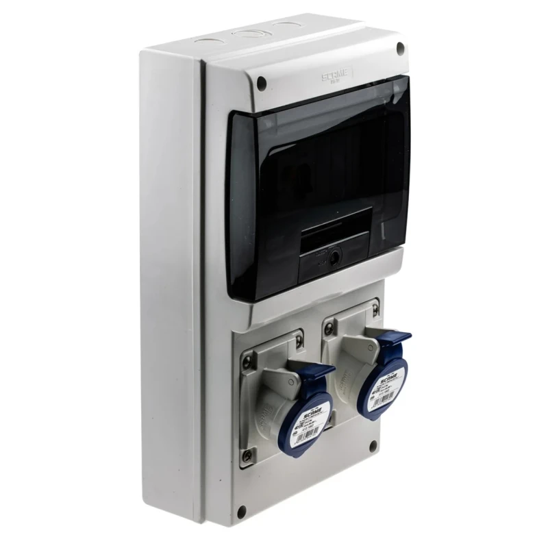 Scame DOMINO IP44 Blue Wall Mount 2P+PE Angled Residual Current Device 16A 230V IP44