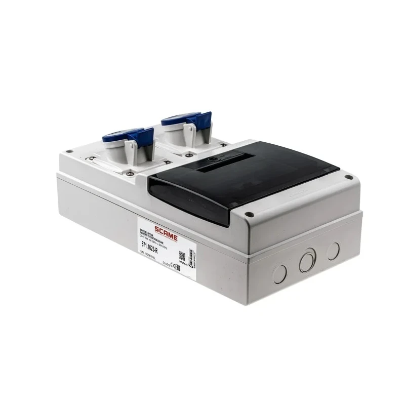 Scame DOMINO IP44 Blue Wall Mount 2P+PE Angled Residual Current Device 16A 230V IP44