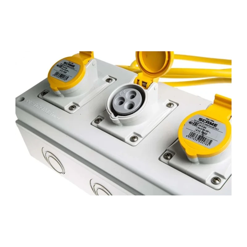 Scame Industrial Power Socket Surface Mount 16A 130V IP44 Yellow 2P+PE 