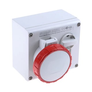 Scame Socket Switchable Industrial Interlock 3+N+E Pole IP67, IP66 Red Polymer Body Horizontal Earthing Position 6h 505.1687