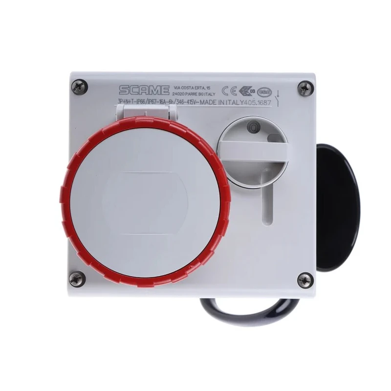 Scame Socket Switchable Industrial Interlock 3+N+E Pole IP67, IP66 Red Polymer Body Horizontal Earthing Position 6h 505.1687