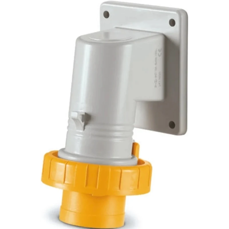 Scame EUREKA IP66 IP67 Yellow Wall Mount 2P+PE Right Angle Industrial Power Connector 32A 110V 247.3290