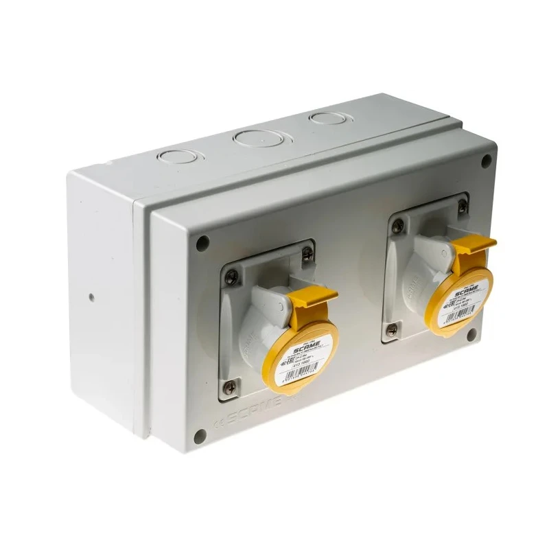 Scame Industrial Power Connector 2P+PE 16A 130V IP44 Yellow Surface Mount 671