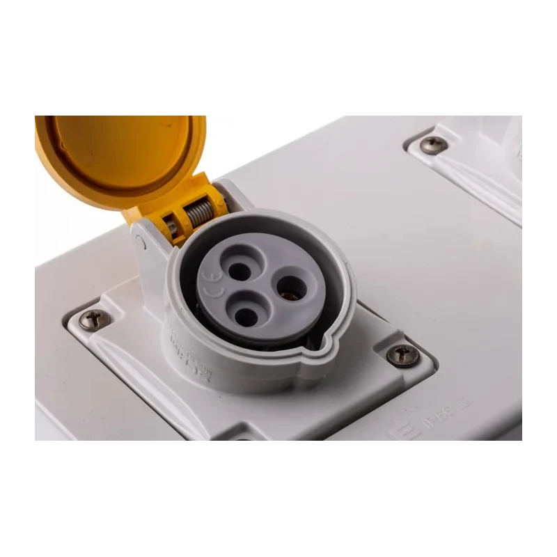 Scame Industrial Power Connector 2P+PE 16A 130V IP44 Yellow Surface Mount 671