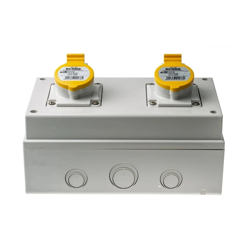 Scame Industrial Power Connector 2P+PE 16A 130V IP44 Yellow Surface Mount 671