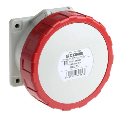 Scame Rated At 32A 415V IP67 Red Panel Mount Industrial Power Connector 3P+PE Optima IP67