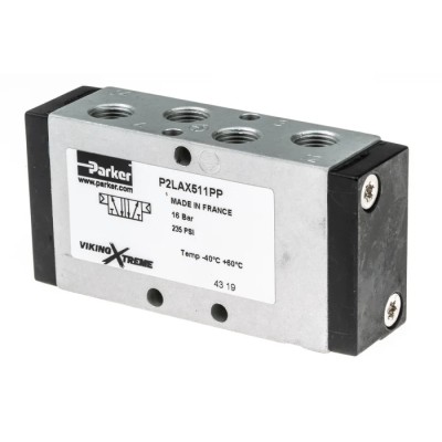 Parker Pneumatic Solenoid Valve Pilot NPT BSPP 1/8 in Port Size Manifold 5 Ports 16 bar Max Operating Pressure P2LAX511PP