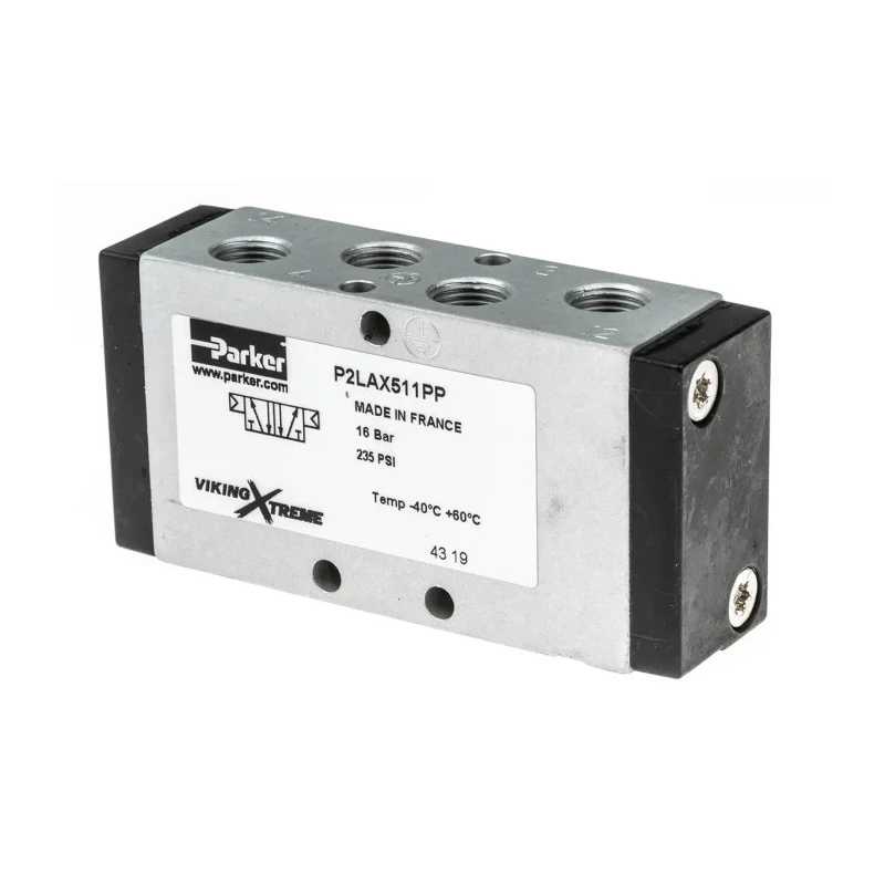 Parker Pneumatic Solenoid Valve Pilot NPT BSPP 1/8 in Port Size Manifold 5 Ports 16 bar Max Operating Pressure P2LAX511PP