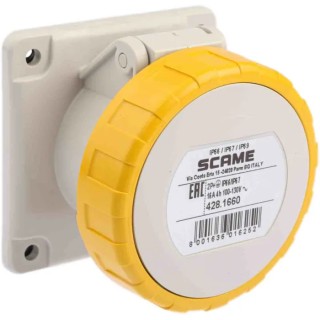 Scame Industrial Power Socket 2P+PE 16A 130V IP67 Plastic Grey Optima Series IP67