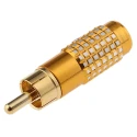 RS PRO Gold Straight Cable RCA Plug Male Connector Aluminium Housing Brass Contact 2-Contact 411-087