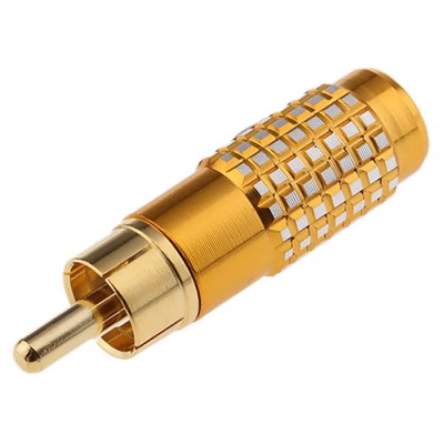 RS PRO Gold Straight Cable RCA Plug Male Connector Aluminium Housing Brass Contact 2-Contact 411-087