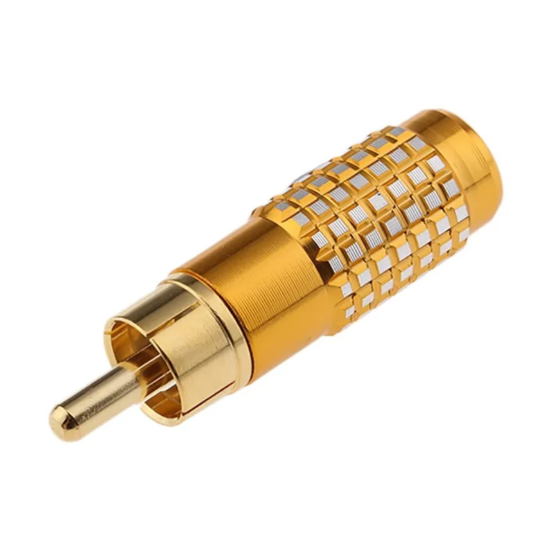 RS PRO Gold Straight Cable RCA Plug Male Connector Aluminium Housing Brass Contact 2-Contact 411-087