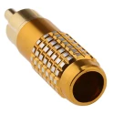 RS PRO Gold Straight Cable RCA Plug Male Connector Aluminium Housing Brass Contact 2-Contact 411-087