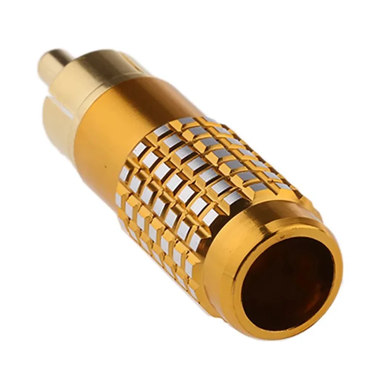 RS PRO Gold Straight Cable RCA Plug Male Connector Aluminium Housing Brass Contact 2-Contact 411-087
