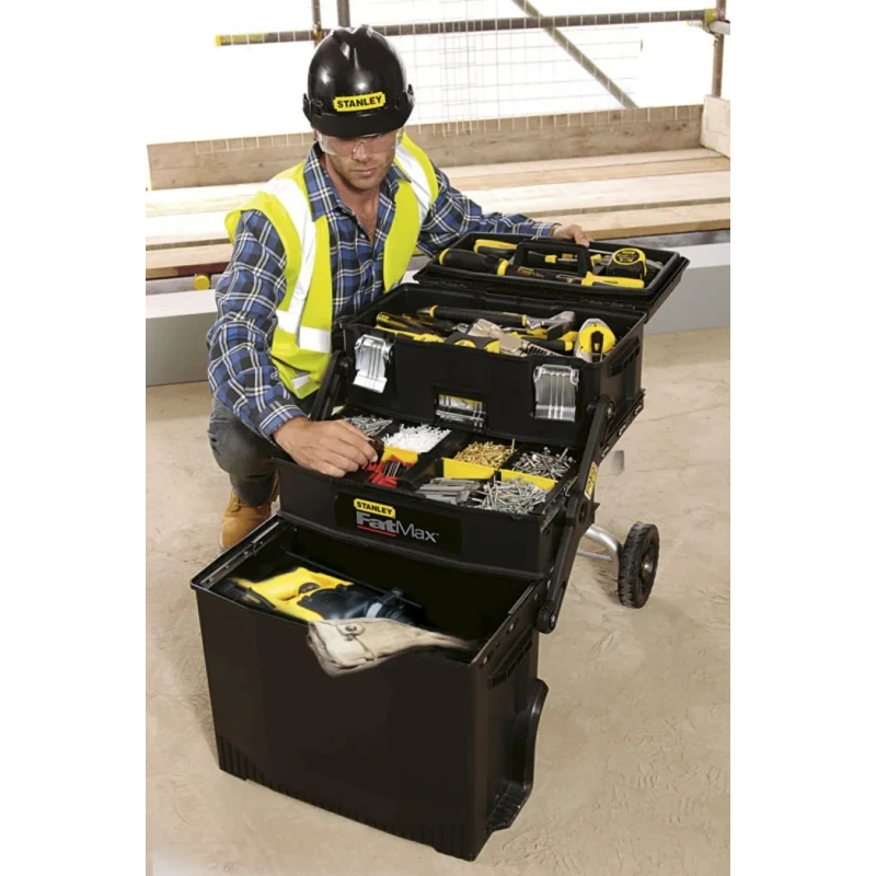 Stanley Plastic Tool Box Wheeled with Removable Tool Tray 549mm Length 413mm Width 549mm Height 1-94-210