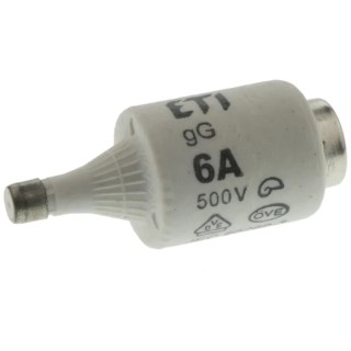ETI 6A, 500V AC D2 Diazed Fuse, Ceramic Body, E27 Thread Size, Class gG/gL, Breaking Capacity 50kA 2312403