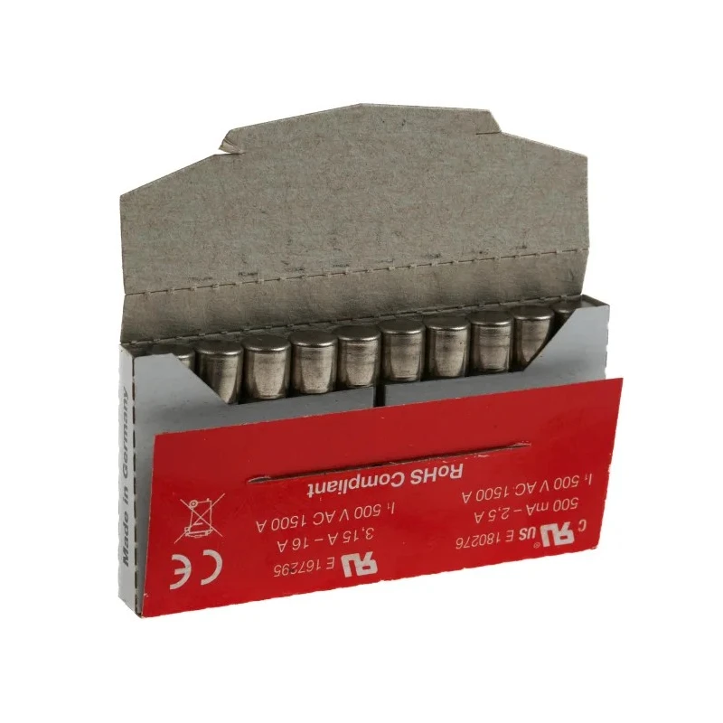 RS PRO 5A T Ceramic Cartridge Fuse, 6.3 x 32 mm, Time Delay, 500V AC, Ceramic Body, Model 414-055