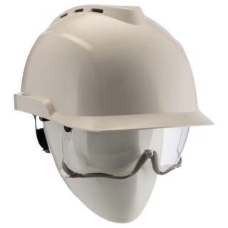MSA Safety White Ventilated Adjustable Safety Helmet with Integrated Eye Shield GVC1A-0000000-000