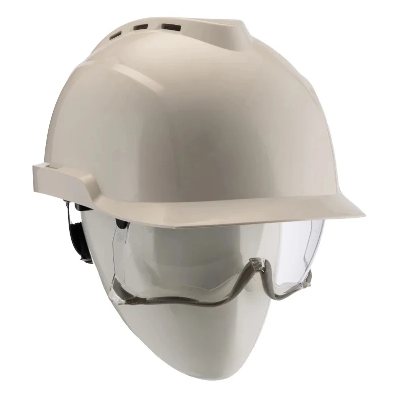 MSA Safety White Ventilated Adjustable Safety Helmet with Integrated Eye Shield GVC1A-0000000-000