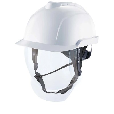 MSA Safety V-Gard 950 Class 1 White ABS Safety Helmet with Chin Strap, Integrated Eye Shield GVF1A-CBA0000-000