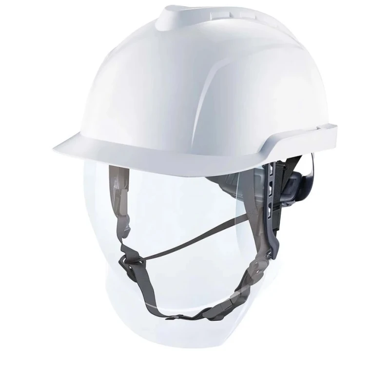 MSA Safety V-Gard 950 Class 1 White ABS Safety Helmet with Chin Strap, Integrated Eye Shield GVF1A-CBA0000-000