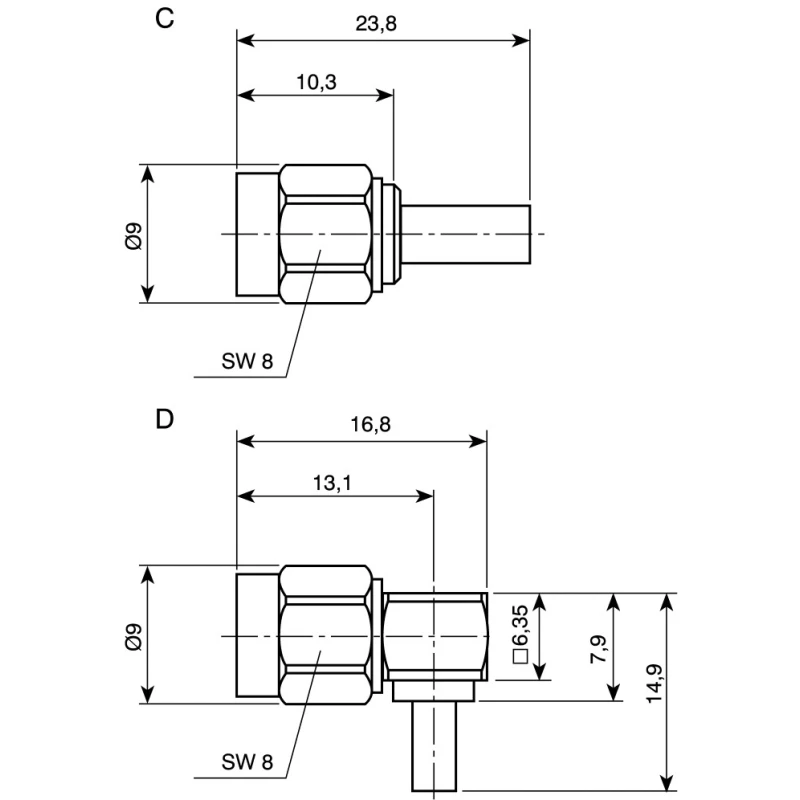 Telegartner SMA Series Coaxial Connector Cable Male SMA, 50 Ω, Right Angle Body Crimp J01150A0069