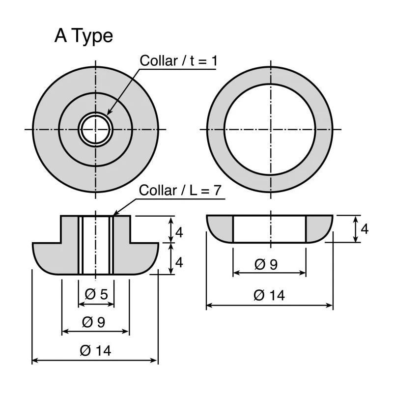 Taica Round M8 Anti-Vibration Mount with 400 N Compression Load, 3mm Bore, 14 mm Outside Diameter, 27 mm Overall Height A-2