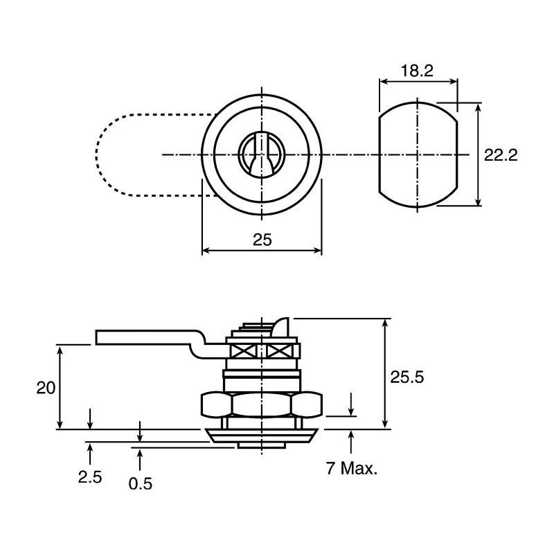 Steinbach & Vollman Brass Cylinder Lock 20 mm Panel-to-Tongue 18.2 x 22.2 mm Key Unlock 44880020