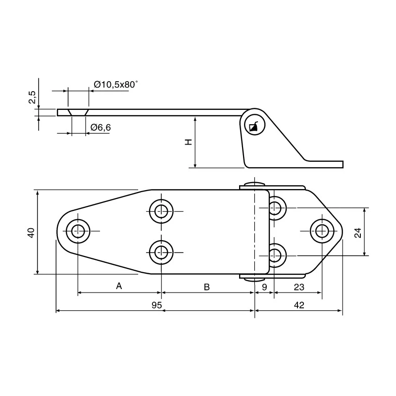 ROCA Stainless Steel Hatch Hinge with Fixed Pin Screw Fixing 40mm x 137mm x 2.5mm 44 17 32