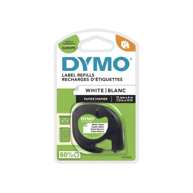 Dymo Black on White Label Printer Tape 12 mm Width 4 m Length S0721510