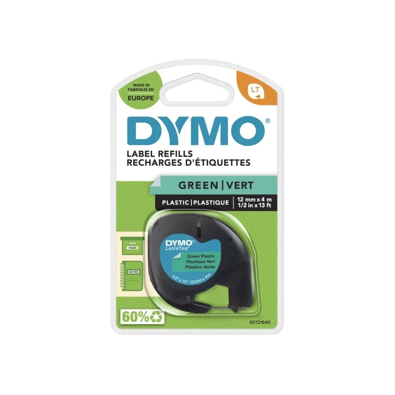 Dymo Black on Green Label Printer Tape 12 mm Width 4 m Length S0721640