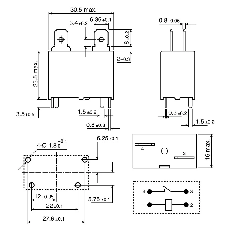 RS PRO PCB Power Relay, 12V dc Coil, 25A Switching Current, SPST 0476561P
