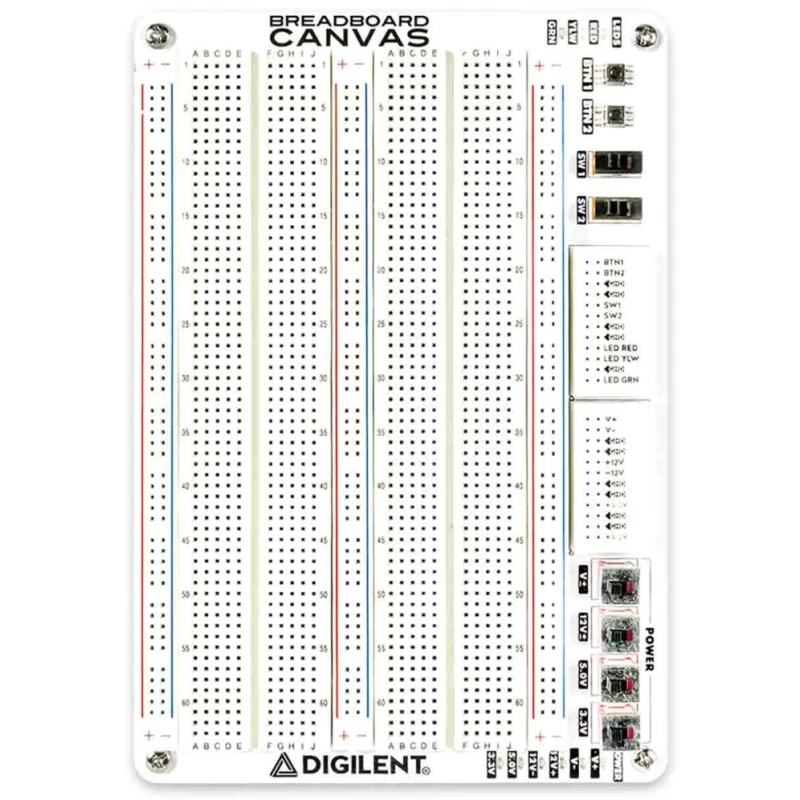 Digilent Breadboard Canvas with Two Regular Solderless Breadboards and Six Power Supplies Interface 410-385